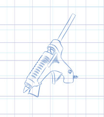 Glue gun illustration drawing in graphic style on light background
