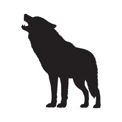 Powerful black wolf silhouette howling at moon with intense primal energy and wild spirit