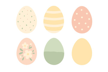 Set of six decorative spring holiday eggs featuring stripes dots and floral patterns