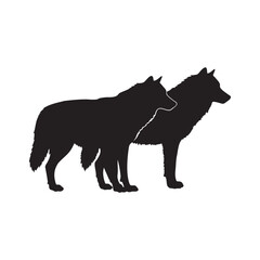 Elegant silhouette of two wolves, symbolizing strength, loyalty, and wilderness adventure