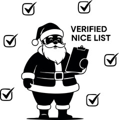 Santa Claus holding checklist verifying nice list with checkmarks Christmas vector illustration for festive holiday design 