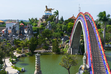 The rainbow bridge and lake in the park