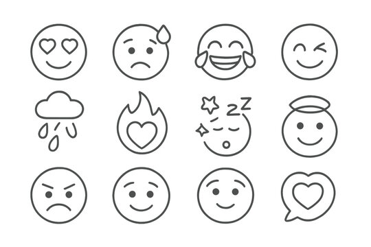 Smiling icons emoji tears head love face sleepy icon vector abstract drop