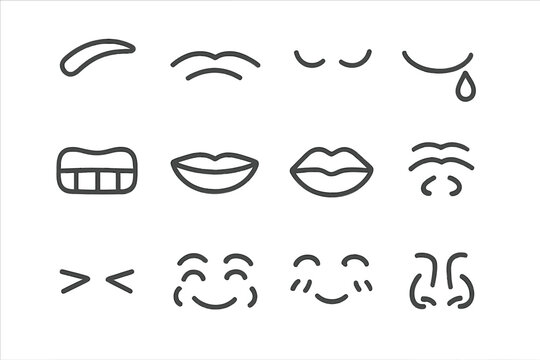 Vector line tear icon raised face frowning nostrils eyes expressions puckered flat