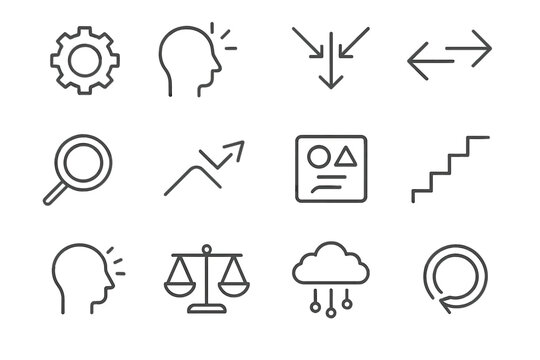 Intuitive process icon vector thinking analytical gear critical logical modes brainstorming icons