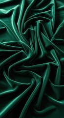 Obraz premium Luxurious deep green satin fabric features soft folds and intricate textures, perfect for elegant designs and decorations