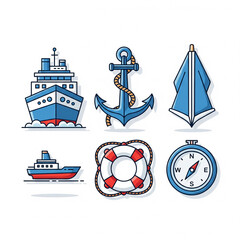 vector set of nautical icons