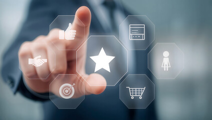 Businessman touching interface of future innovative business and technology ideas