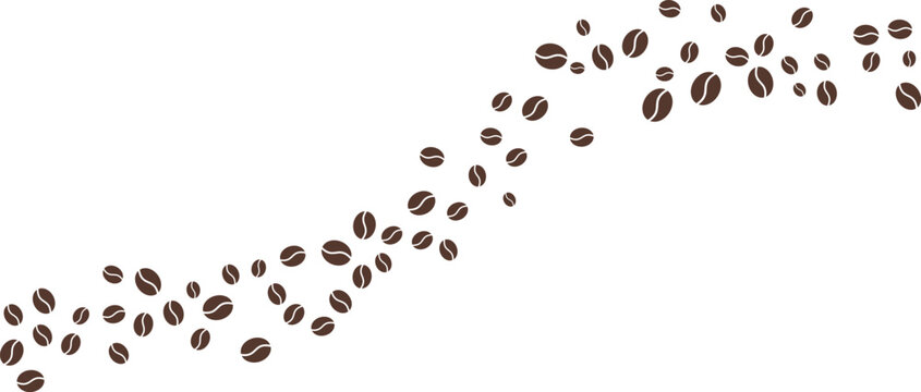 Coffee bean icon on transparent background. Flow, wave of coffee beans. Simple flat vector Illustration.