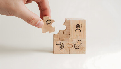 Connecting Communication Networking and Collaboration with Wooden Puzzle Blocks Concept