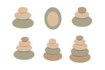 Minimalist collection of stacked balance stones in neutral earthy colors for spa and wellness design
