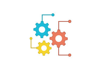 Three colorful interlocking gears representing a system or process
