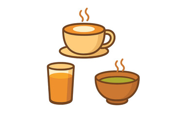 Assortment of hot coffee cup, cold juice glass, and steaming soup bowl icons