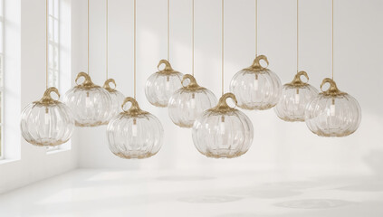 Elegant pumpkin shaped glass pendant lights in modern white interior design