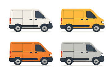 Fototapeta premium Four different colored commercial cargo delivery vans for transportation logistics