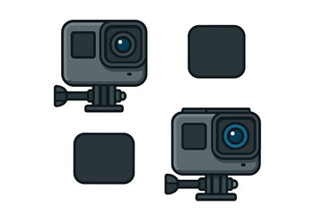 Compact action camera devices with mounts and lens covers for extreme sports