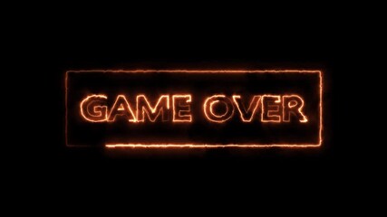 fire neon game over button, gaming concept animation,fire burning text on a dark background. game over text animation - Powered by Adobe
