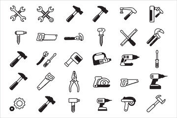 Fototapeta premium Collection of hand drawn tools for repair construction and carpentry
