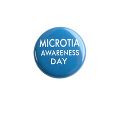 Microtia awareness day button badge blue round pin transparent background minimal design clean typography support cause