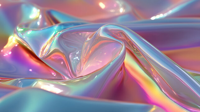Holographic Iridescent Liquid Fabric Waves Background