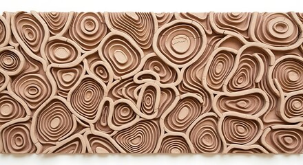 Vector illustration of closeup of a textured surface with organic, concentric circular patterns resembling topographical maps or cellular structures, in a natural earth tone