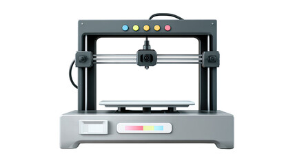 Title: Realistic 3D Printer Illustration with Black and White Frame Isolated on White Background