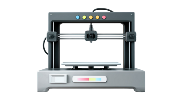 Title: Realistic 3D Printer Illustration with Black and White Frame Isolated on White Background