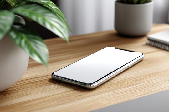 Close-Up of Smartphone Lying Flat on Desk with Blank Screen - Powered by Adobe