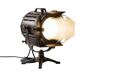 Vintage studio spotlight illuminates dark scene with warm glowing light transparent background