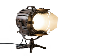 Vintage studio spotlight illuminates dark scene with warm glowing light transparent background
