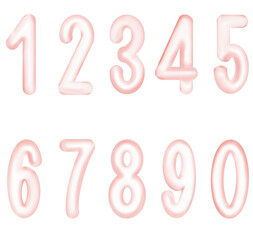 A set of 3D numbers 0 through 9 that bulge out like balloons, with light red rounded edges and a shiny, 3D glassy surface.