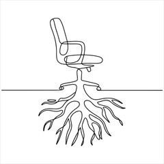 A continuous one-line drawing of an office chair with deep roots, symbolizing career stability and being grounded