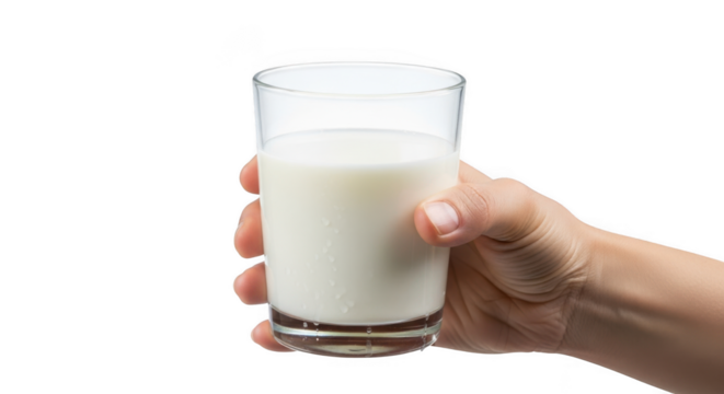 Hand holding a glass of fresh milk against a isolated on transparent background - Powered by Adobe