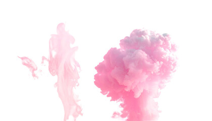 Fototapeta premium Abstract image of pink smoke clouds against a black backdrop, resembling explosions