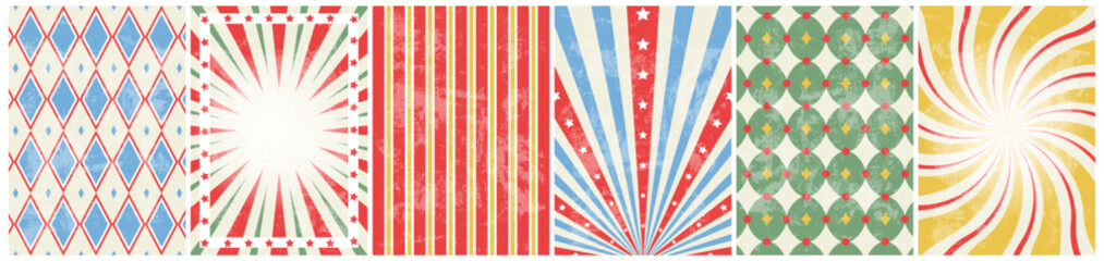 circus retro background set. vintage carnival template for poster with sunburst, swirl, stars and rhomb © yatsan lee