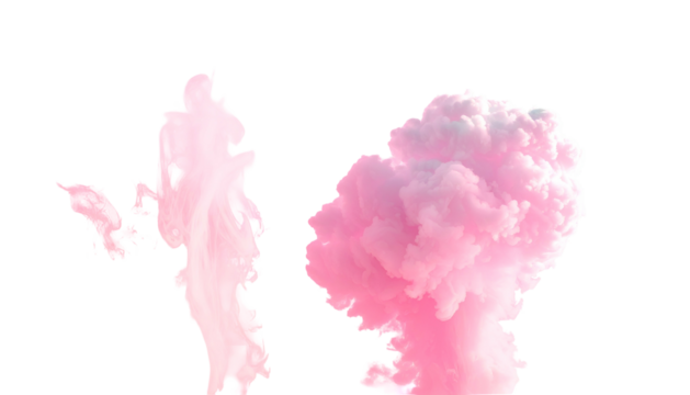 Abstract image of pink smoke clouds against a black backdrop, resembling explosions