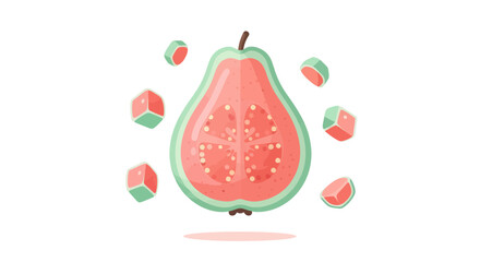 Vibrant Guava Slice Illustration Showing Color Palette and The Fruit Elements