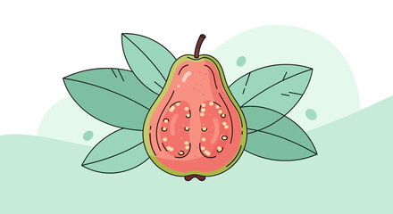 Vibrant Guava with Leaves Illustrative Design for Modern Food and Beverage Concepts