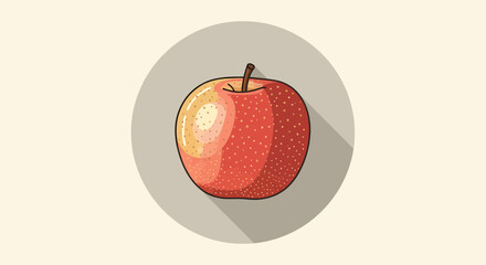 Vibrant Illustrated Apple Depicted Within a Neutral Circular Graphic Design