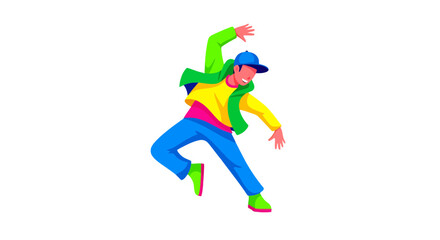 Vibrant Hip-Hop Dancer in Colorful Attire Depicted Against a Black Background
