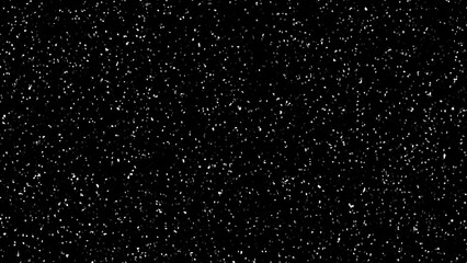 Black abstract texture with white dust particles or scattered stars on a dark background, ideal for digital overlay effects.