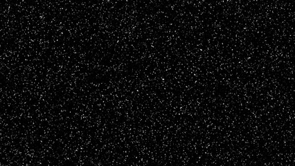 Black abstract texture with white dust particles or scattered stars on a dark background, ideal for digital overlay effects.