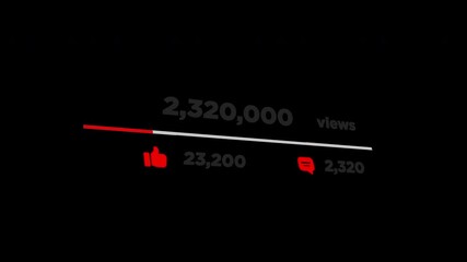 Video view count, likes, dislikes displayed on black background. Suitable for social media analytics, digital marketing presentations, website design. - Powered by Adobe