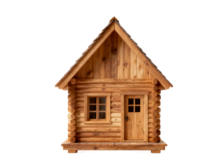 [Transparent Background PNG]Small wooden house model with triangular roof and windows