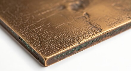 Fototapeta premium Vector illustration of closeup of a textured bronze metal plate with an aged, patinated surface and sharp edges, isolated on white background