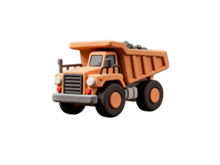 [Transparent Background PNG]A cute orange dump truck with black wheels and some materials in the bucket