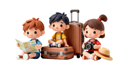 [Transparent Background PNG]Cute children preparing for a fun travel adventure together
