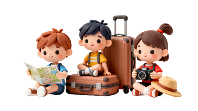 [Transparent Background PNG]Cute children preparing for a fun travel adventure together