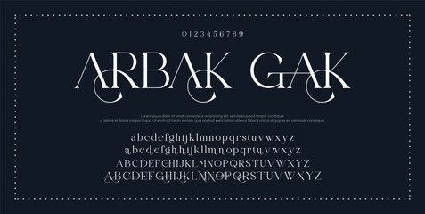 Elegant luxury abstract wedding fashion logo font alphabet. Minimal classic urban fonts for logo, brand etc. Typography typeface uppercase lowercase and number. vector illustration