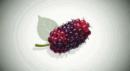 Vibrant Illustration of a Mulberry Fruit with Leaf and Stem on a Gradient Background